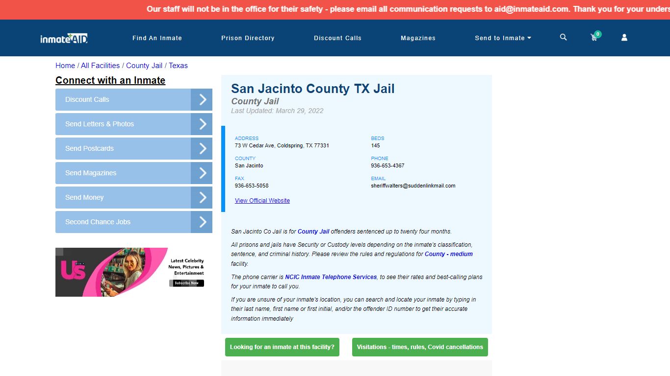 San Jacinto County TX Jail - Inmate Locator - Coldspring, TX